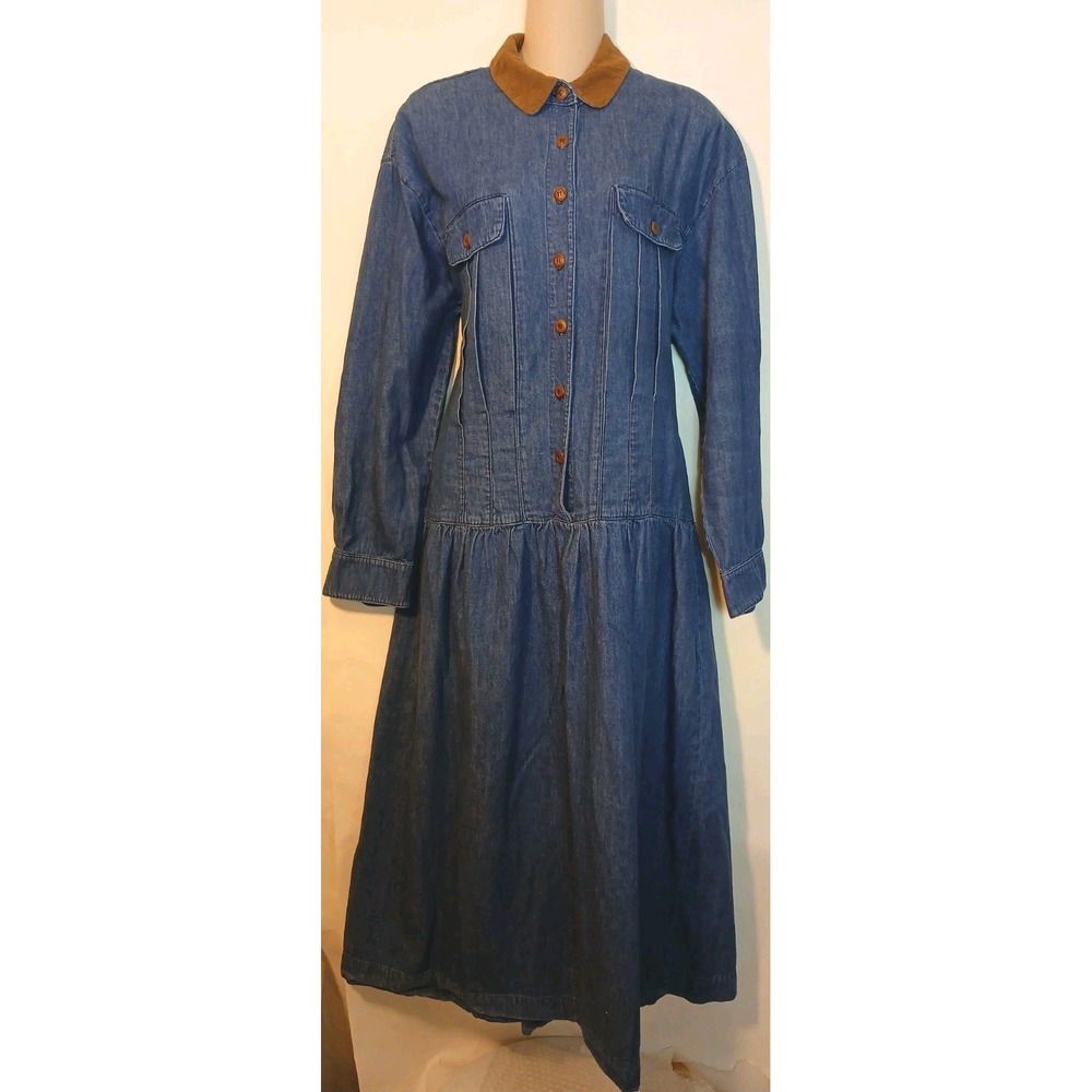Vintage Dennis Goldsmith Denim Jean Dress Cowboy Long Sleeve Western Cotton A131